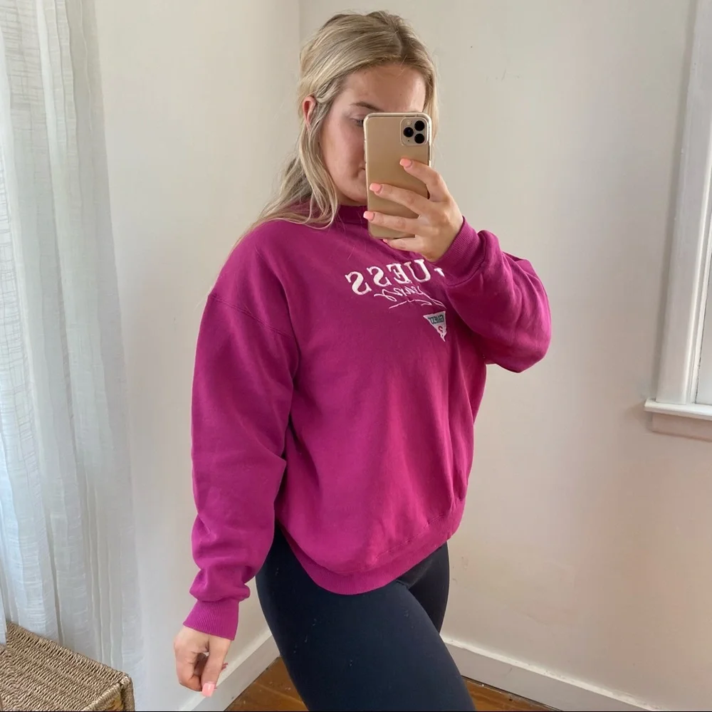 Guess Jeans Vintage Y2K Crewneck Maroon Spellout Sweatshirt Medium - Picture 2 of 9